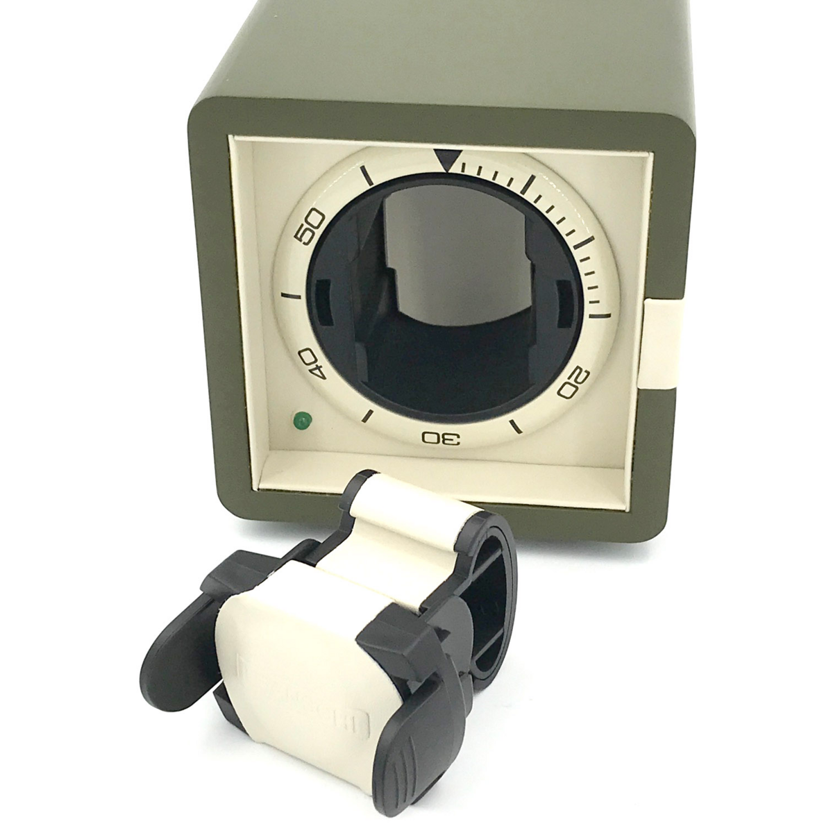 LEANSCHI Matt Khaki Green & Cream Single Winder Watch Winding Box WS01-GREE