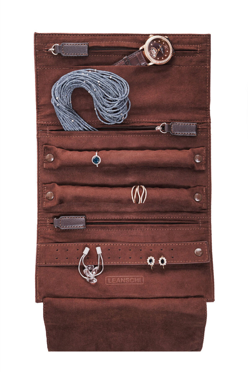 LEANSCHI Mouse Grey Jewellery Roll Travel Pouch Case