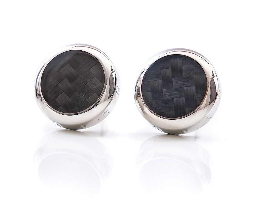 LEANSCHI Stainless Steel Azur Black Carbon T-Bar Cufflinks