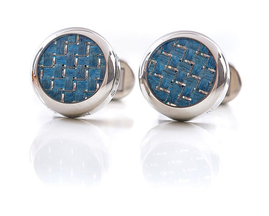 LEANSCHI Stainless Steel Azur Blue Carbon T-Bar Cufflinks