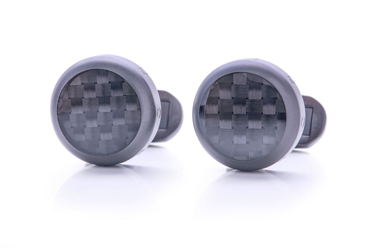 LEANSCHI Stealth DLC Stainless Steel All Black Carbon Fibre T-Bar Cufflinks