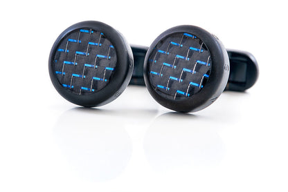 LEANSCHI Stealth DLC Stainless Steel Blue & Black Carbon Fibre T-Bar Cufflinks