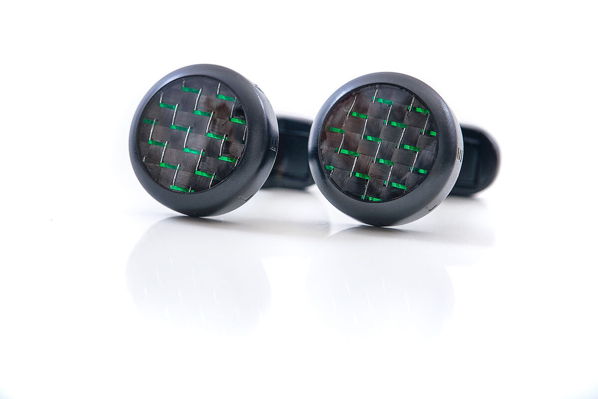 LEANSCHI Stealth DLC Stainless Steel Green & Black Carbon Fibre T-Bar Cufflinks