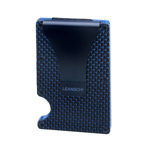 LEANSCHI Tech Wallet Black & Blue Carbon Fibre RFID Safe Credit Card Holder
