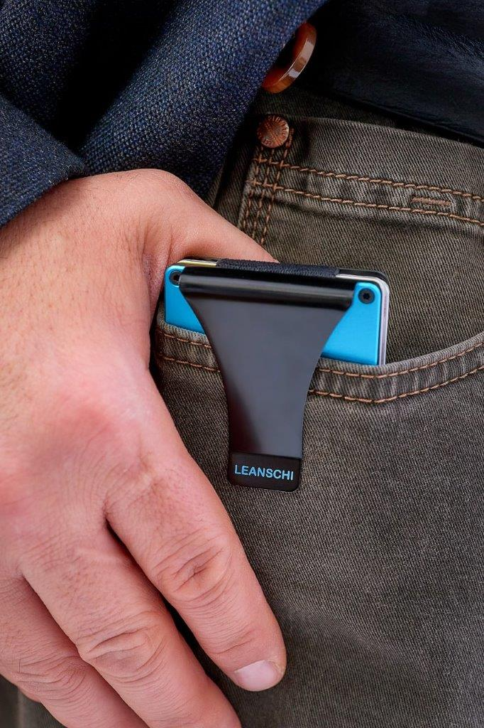 LEANSCHI Tech Wallet Black & Green Carbon Fibre RFID Safe Credit Card Holder