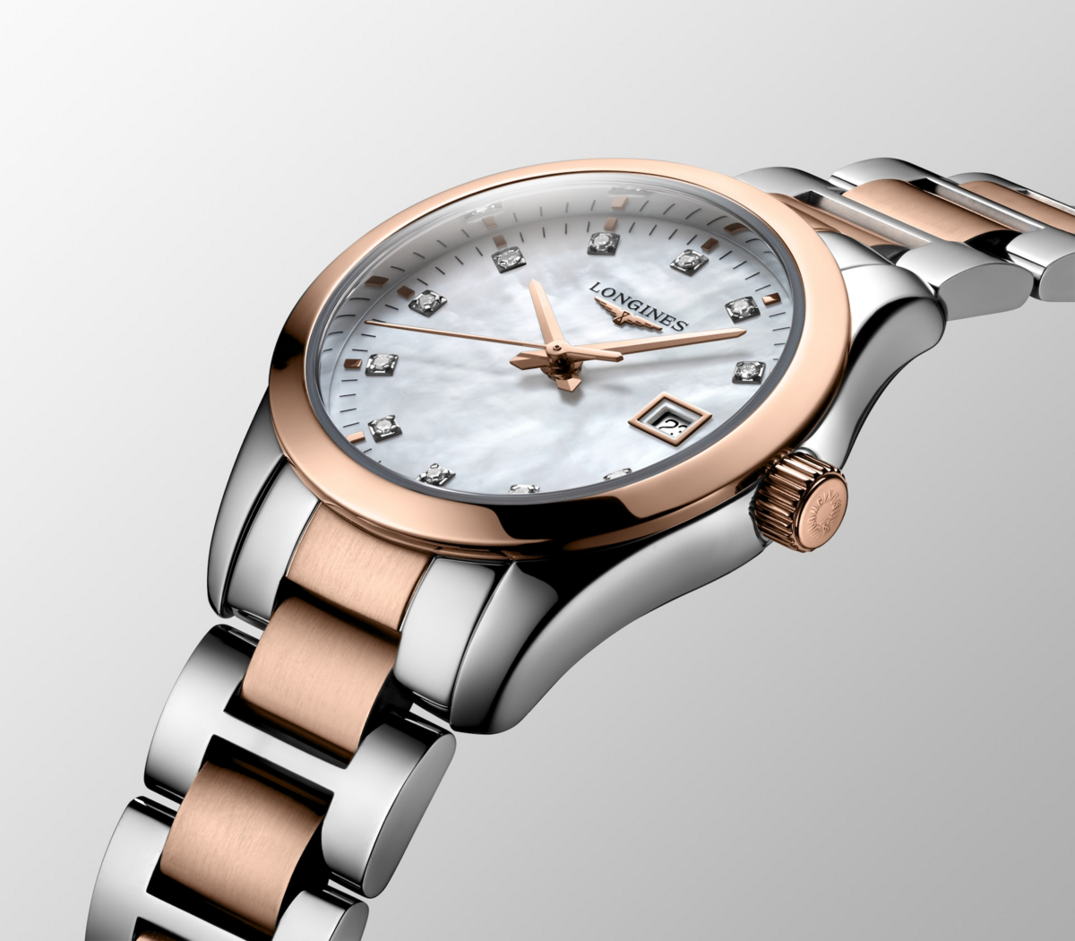 Longines Conquest Classic Mother of Pearl Diamond Set Dial Two Tone Womens Quartz Watch L22863877