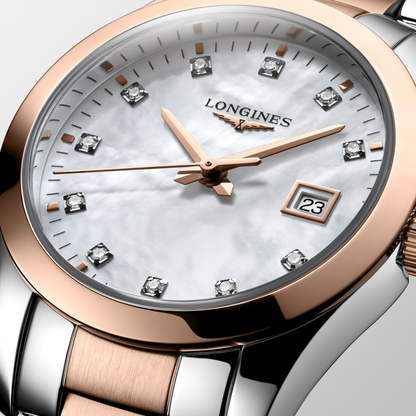 Longines Conquest Classic Mother of Pearl Diamond Set Dial Two Tone Womens Quartz Watch L22863877