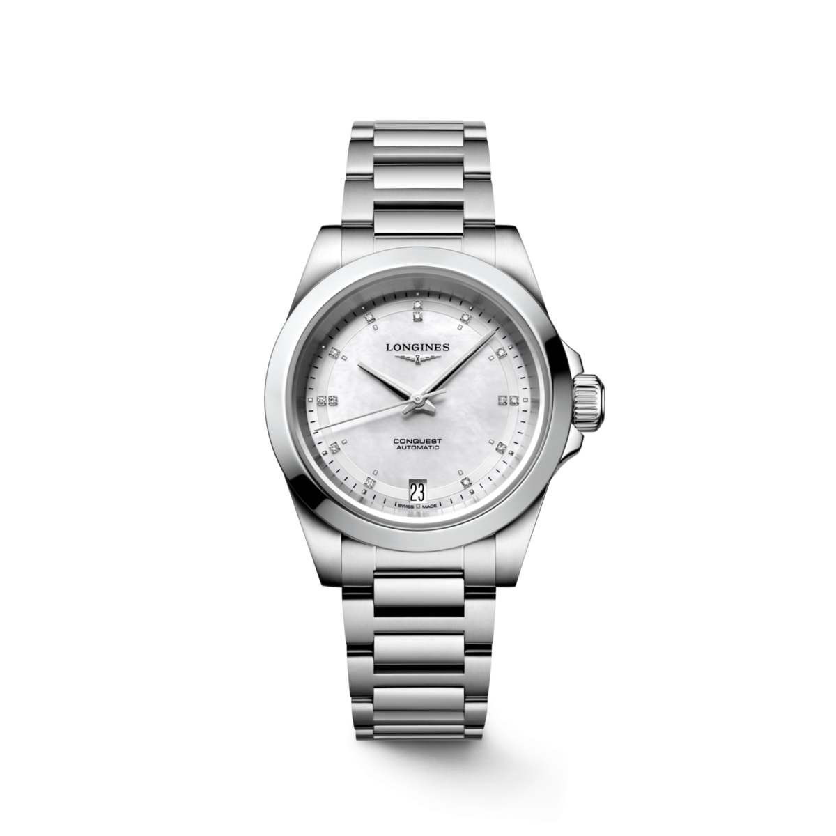Longines Conquest Mother of Pearl Diamond Set Dial Stainless Steel Womens Watch L34304876