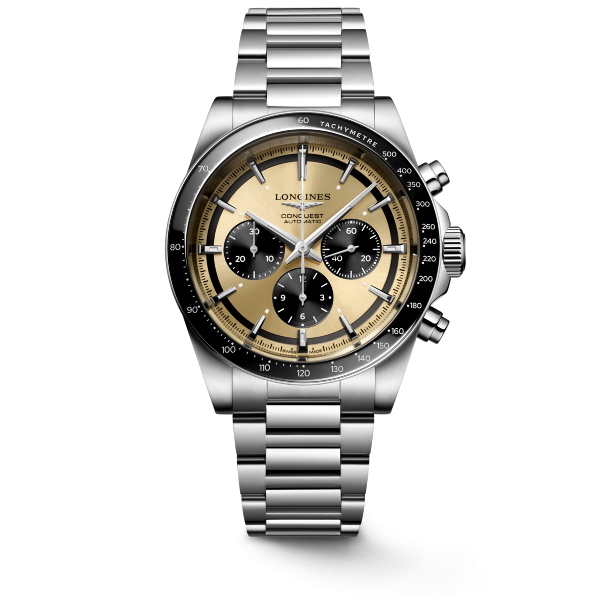 Longines Conquest Gold & Black Dial Stainless Steel Mens Chronograph Watch L38354326