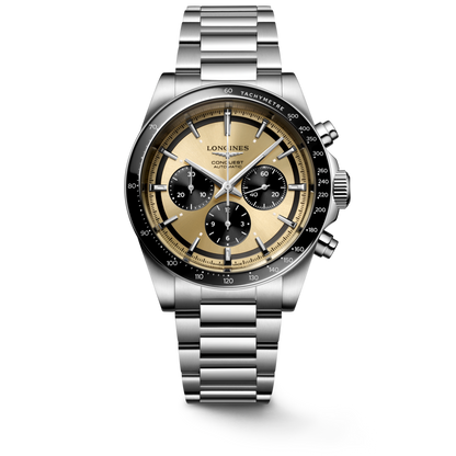 Longines Conquest Gold & Black Dial Stainless Steel Mens Chronograph Watch L38354326