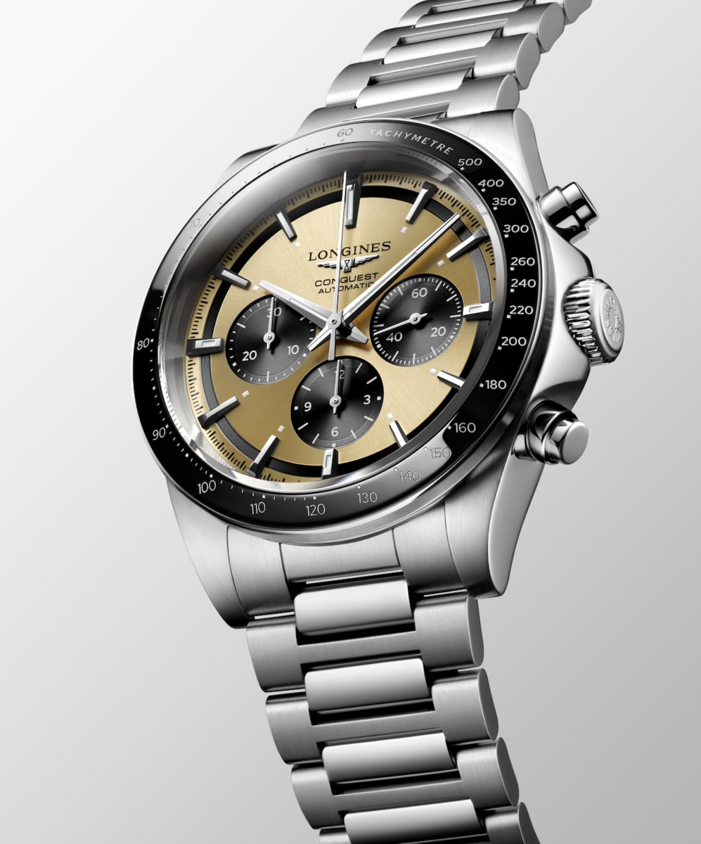 Longines Conquest Gold & Black Dial Stainless Steel Mens Chronograph Watch L38354326