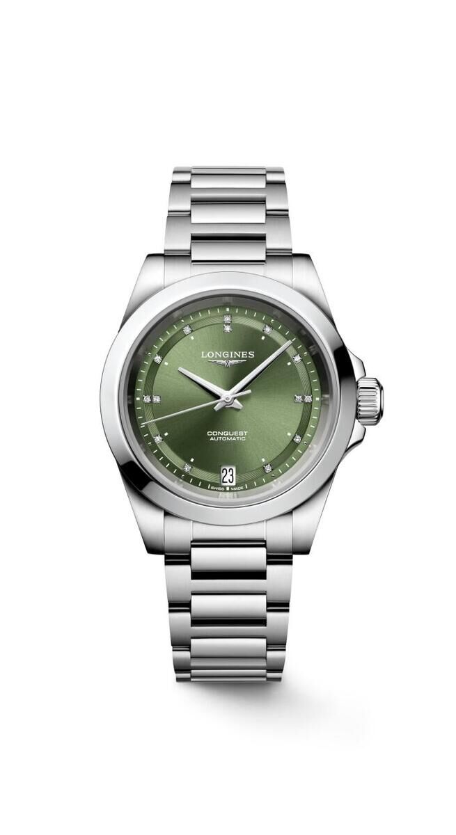 Longines Conquest Green Diamond Set Dial Stainless Steel Womens Watch L34304076