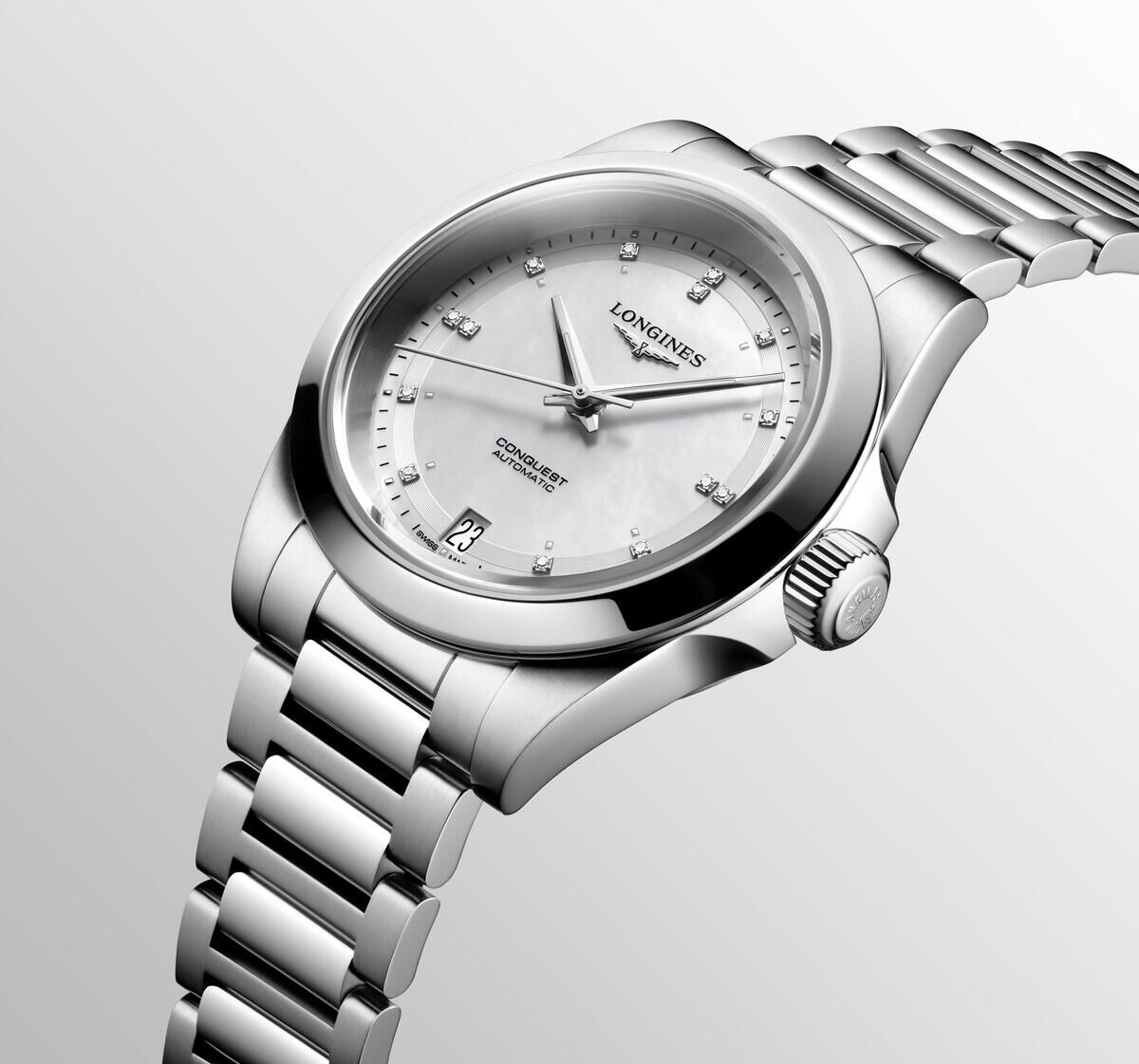 Longines Conquest Mother of Pearl Diamond Set Dial Stainless Steel Womens Watch L34304876
