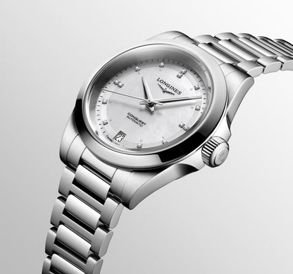 Longines Conquest Mother of Pearl Diamond Set Dial Stainless Steel Womens Watch L34304876