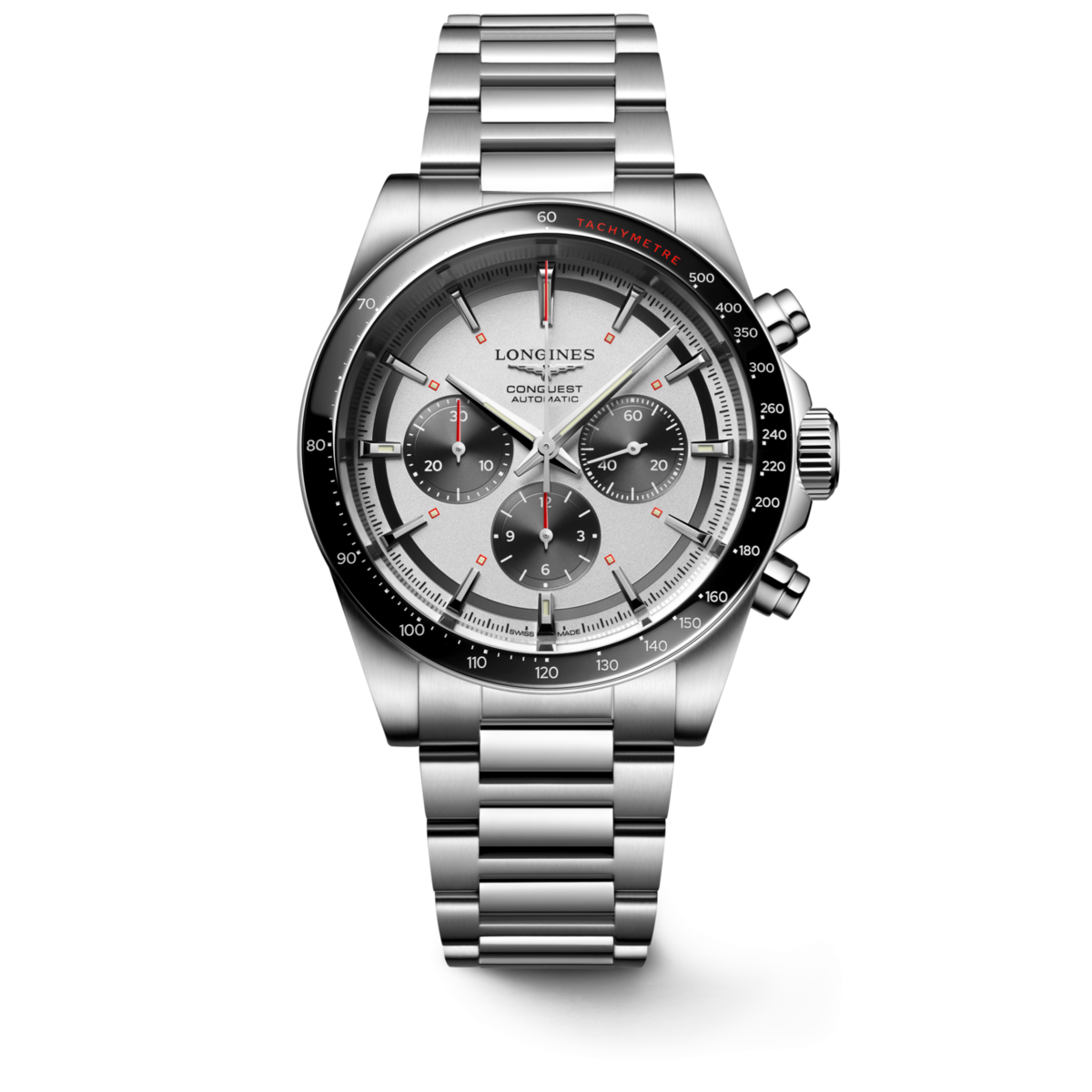 Longines Conquest Silver & Black Panda Dial Stainless Steel Mens Chronograph Watch L38354726