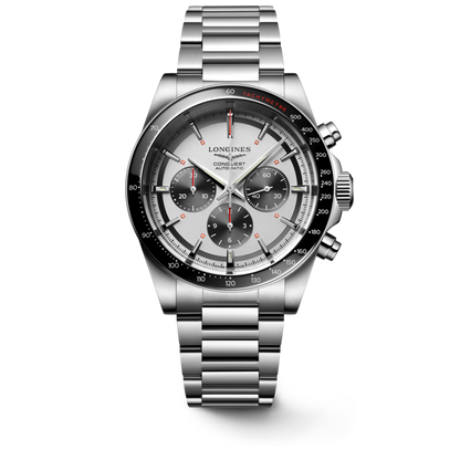Longines Conquest Silver & Black Panda Dial Stainless Steel Mens Chronograph Watch L38354726
