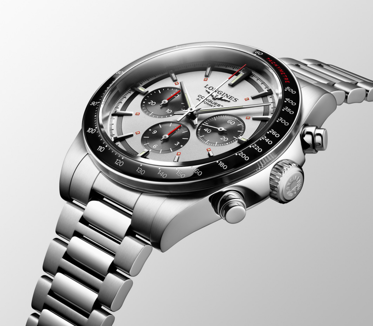 Longines Conquest Silver & Black Panda Dial Stainless Steel Mens Chronograph Watch L38354726