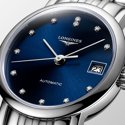 Longines Elegant Collection Blue Diamond Set Dial Stainless Steel Womens Watch L43094976