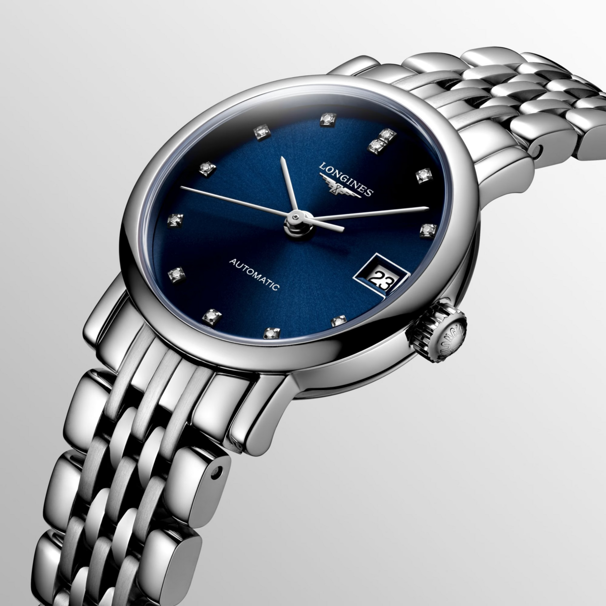 Longines Elegant Collection Blue Diamond Set Dial Stainless Steel Womens Watch L43094976