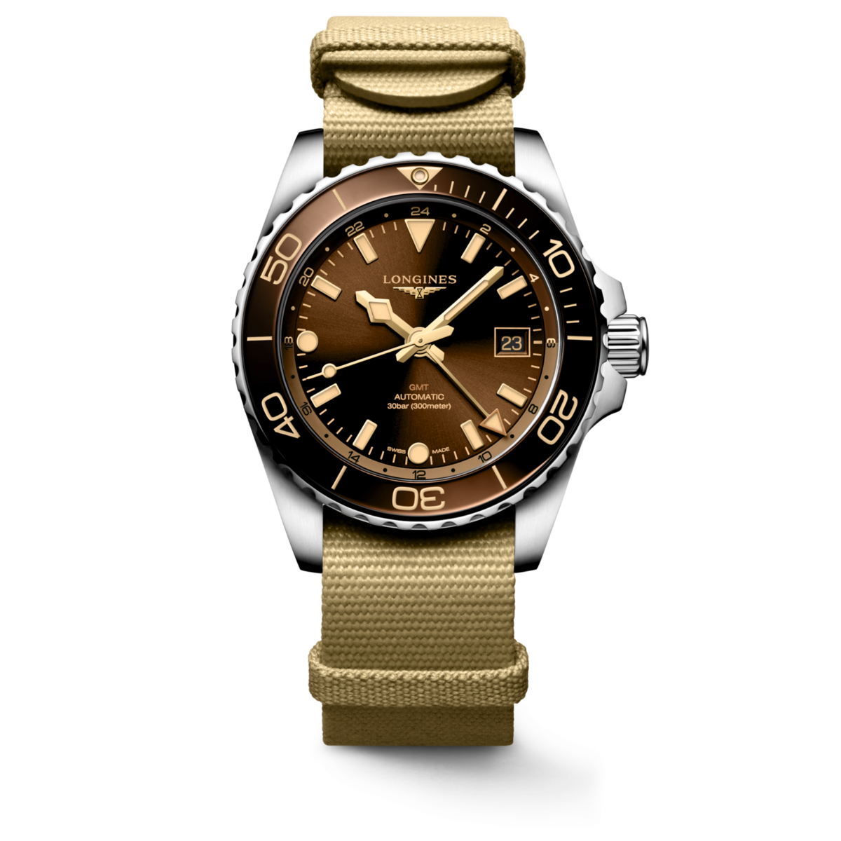 Longines HydroConquest GMT Brown Dial Stainless Steel Mens Watch L37904662