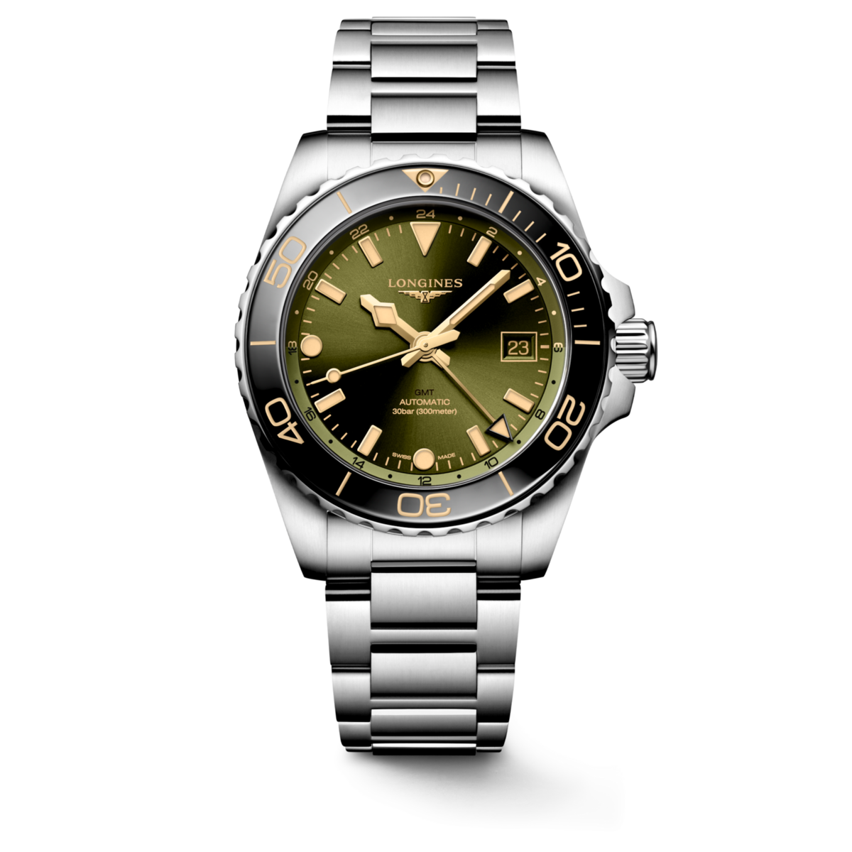 Longines HydroConquest GMT Green Dial Stainless Steel Mens Watch L37904066