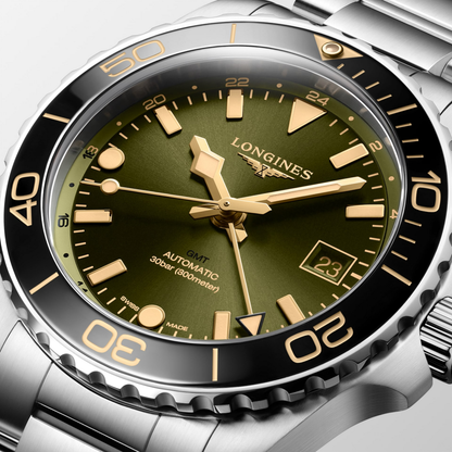 Longines HydroConquest GMT Green Dial Stainless Steel Mens Watch L37904066