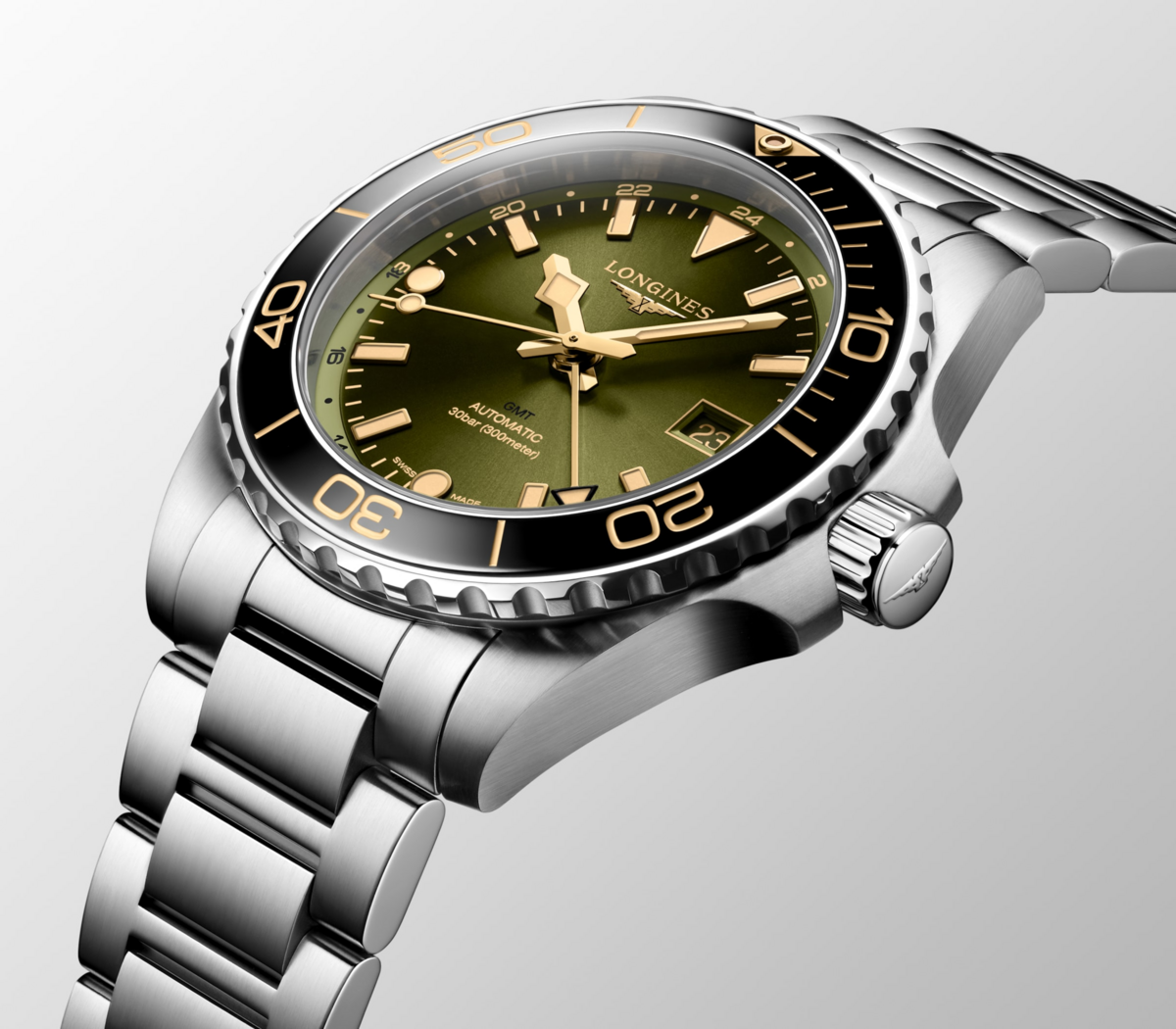 Longines HydroConquest GMT Green Dial Stainless Steel Mens Watch L37904066