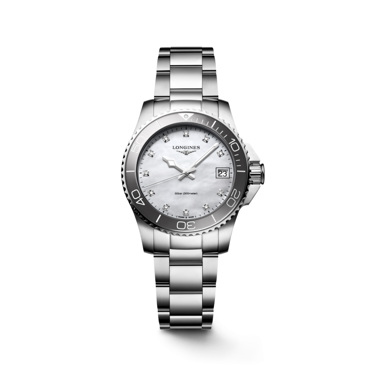 Longines HydroConquest Mother of Pearl Diamond Set Dial Stainless Steel Womens Watch L33704876