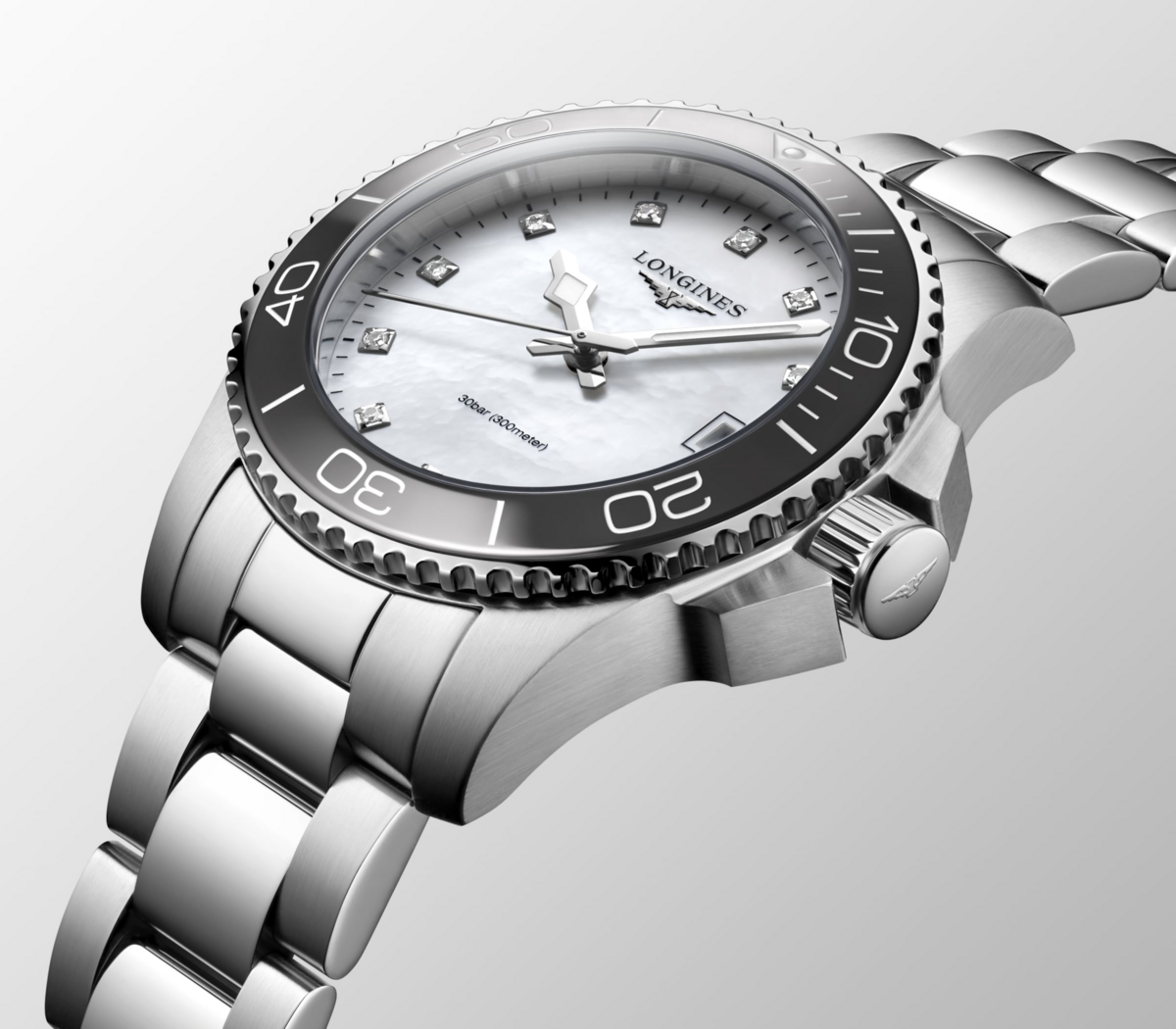 Longines HydroConquest Mother of Pearl Diamond Set Dial Stainless Steel Womens Watch L33704876