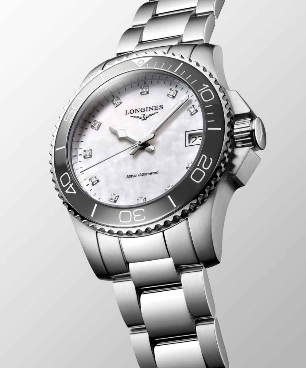 Longines HydroConquest Mother of Pearl Diamond Set Dial Stainless Steel Womens Watch L33704876