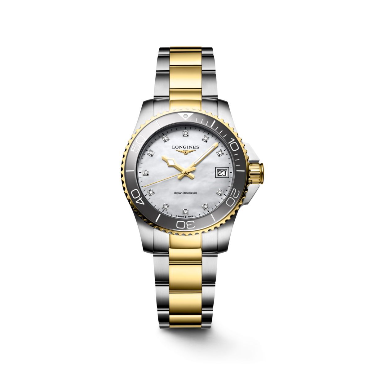 Longines HydroConquest Mother of Pearl Diamond Set Dial Two Tone Womens Watch L33703876