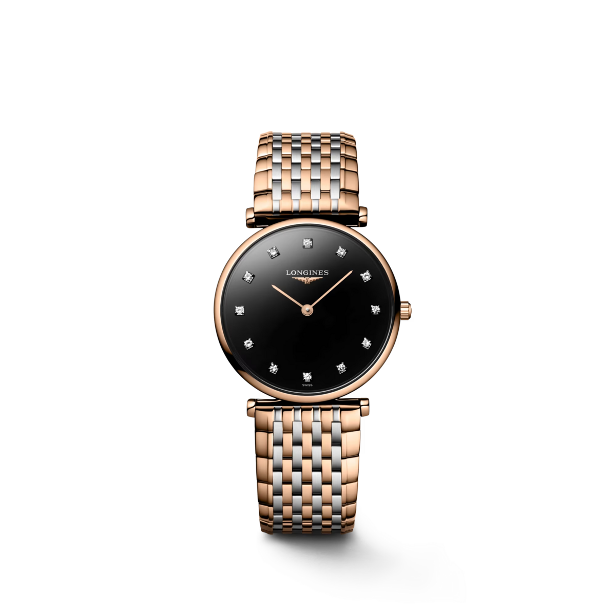 Longines La Grande Classique de Longines Diamond Set Black Dial Rose Two Tone Womens Quartz Watch L45121577