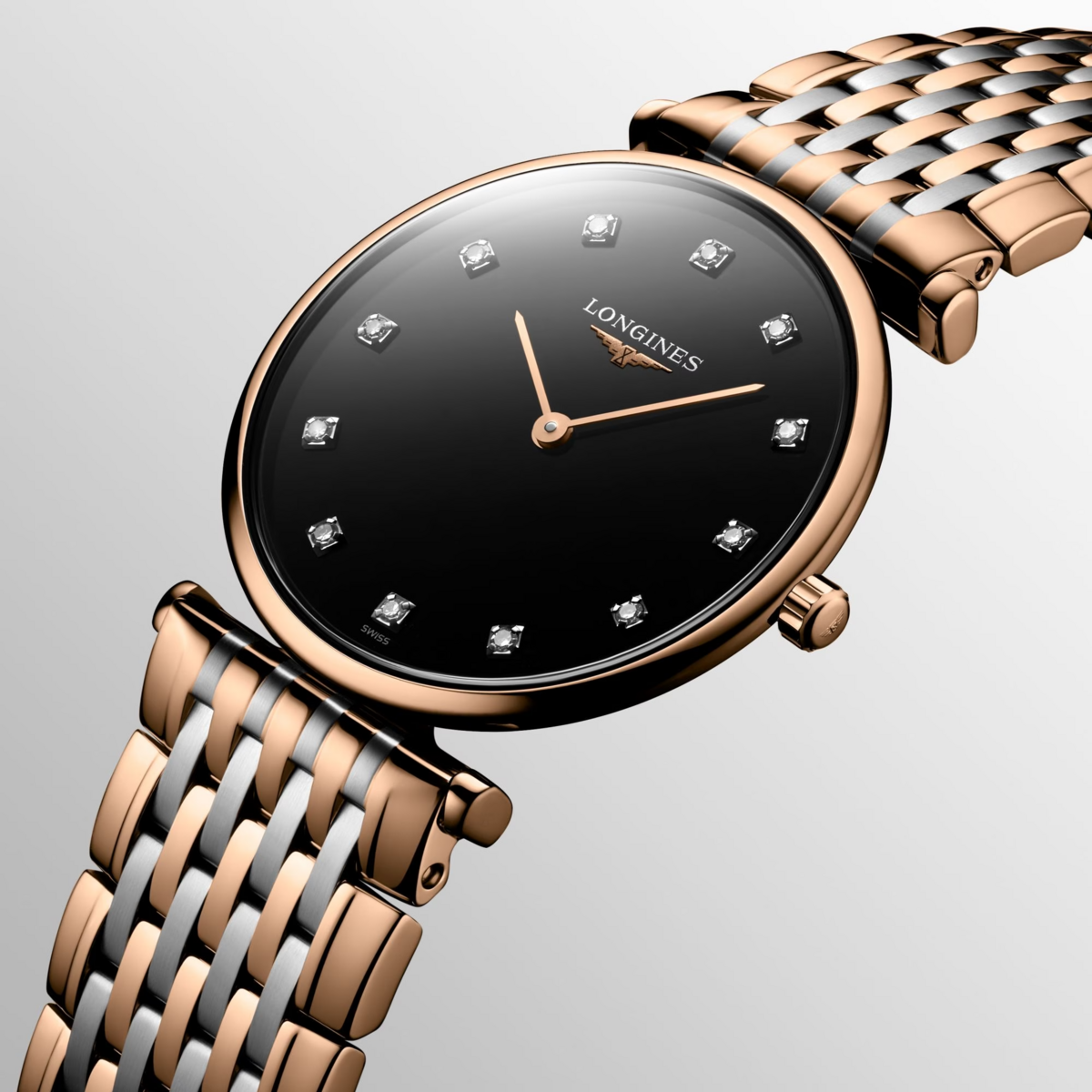Longines La Grande Classique de Longines Diamond Set Black Dial Rose Two Tone Womens Quartz Watch L45121577