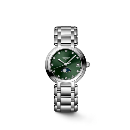 Longines PrimaLuna Green Diamond Set Dial Stainless Steel Womens Quartz Watch L81154676