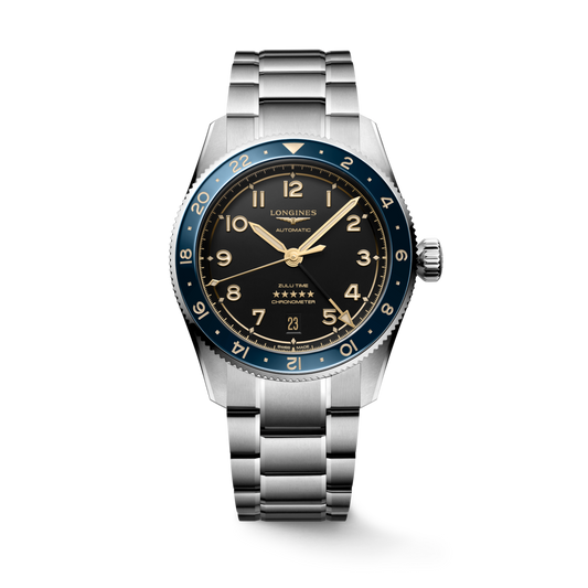 Longines Spirit Zulu Time Anthracite Dial/Blue Bezel Stainless Steel Mens GMT Watch 39mm L38024606