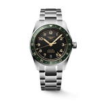 Longines Spirit Zulu Time Anthracite Dial/Green Bezel Stainless Steel Mens GMT Watch 39mm L38024636