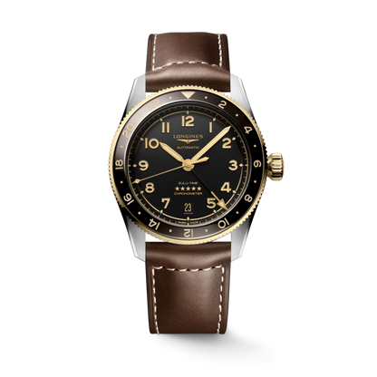 Longines Spirit Zulu Time Black Dial Two Tone Mens GMT Watch 39mm L38025532