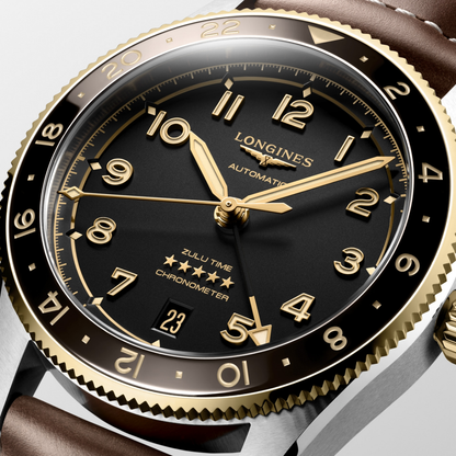 Longines Spirit Zulu Time Black Dial Two Tone Mens GMT Watch 39mm L38025532