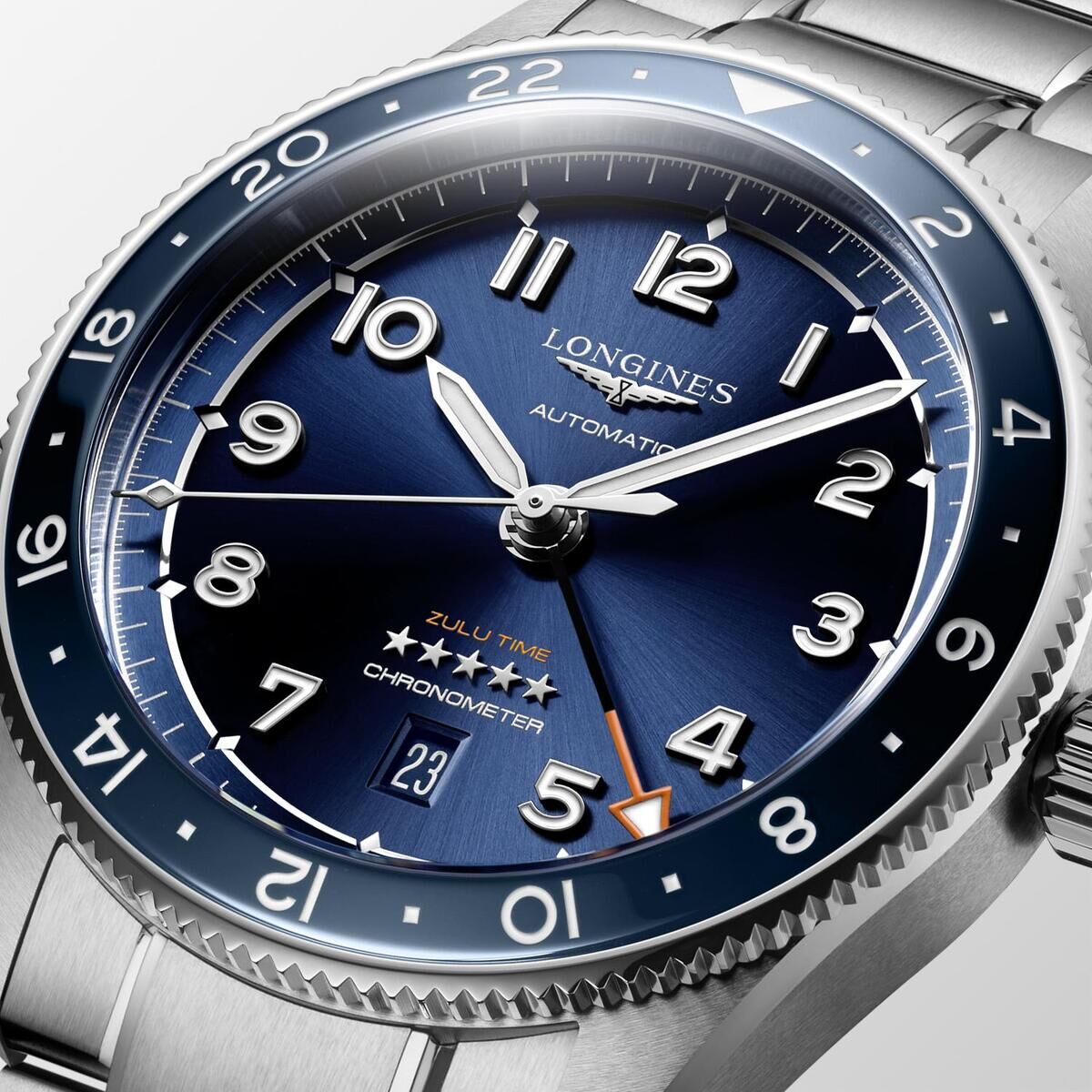 Longines Spirit Zulu Time Blue Dial Stainless Steel Mens GMT Watch 42mm L38124936
