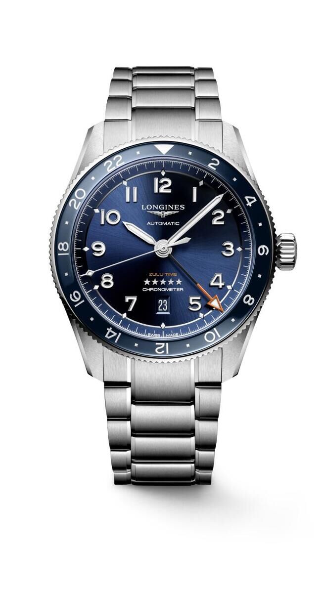Longines Spirit Zulu Time Blue Dial Stainless Steel Mens GMT Watch 42mm L38124936