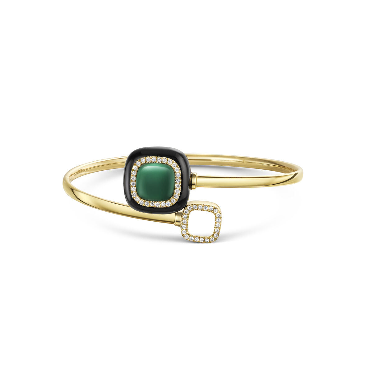 18ct Gold, Enamel, Green Agate, Rock Crystal,  Mother-of-Pearl, & Diamond Set Split Crossover Bangle