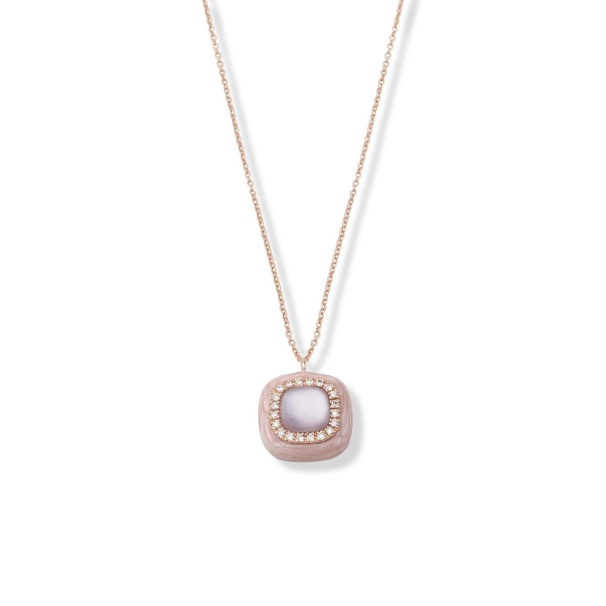 18ct Gold, Enamel, Rhodochrosite, Rock Crystal,  Mother-of-Pearl, & Diamond Set Pendant Necklace