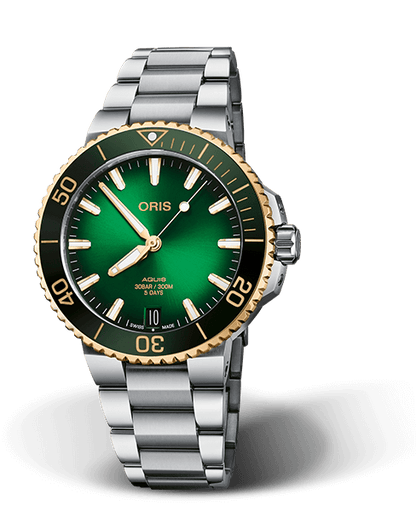 Oris Aquis Date Calibre 400 Green Dial Bi-Colour Mens 41.5mm Watch