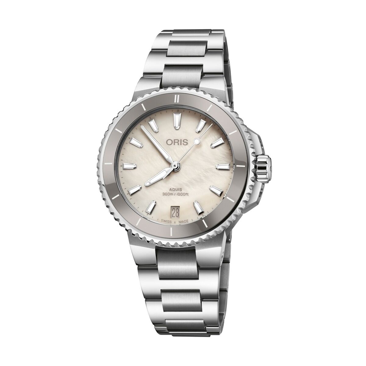 Oris Aquis Date Mother of Pearl Dial Stainless Steel Womens 36.5mm Watch