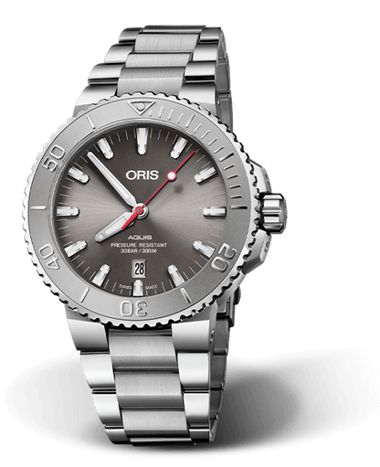 Oris Aquis Date Relief Grey Dial Stainless Steel Mens 43.5mm Watch