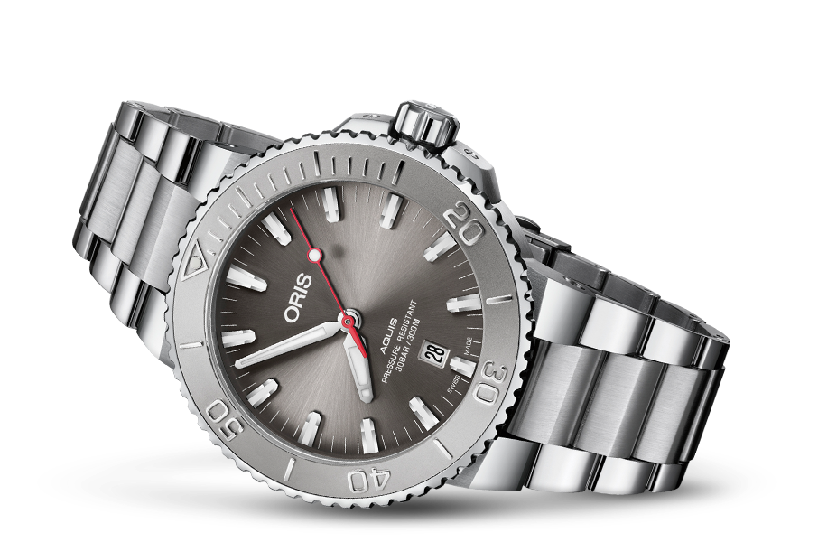 Oris Aquis Date Relief Grey Dial Stainless Steel Mens 43.5mm Watch