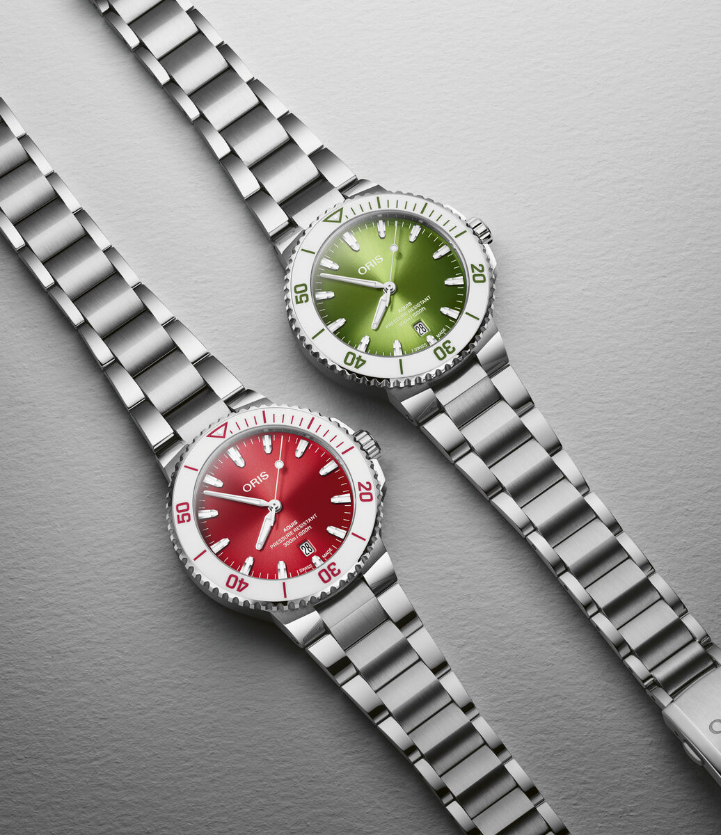 Oris Aquis Date Taste of Summer Red Dial Stainless Steel Mens 41.5mm Watch
