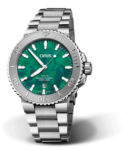 ORIS X BRACENET Aquis Green Dial Stainless Steel Mens Watch