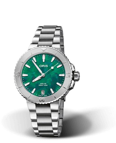 ORIS X BRACENET Aquis Green Dial Stainless Steel Womens 36.5mm Watch