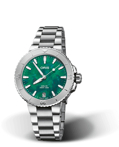 ORIS X BRACENET Aquis Green Dial Stainless Steel Womens 36.5mm Watch